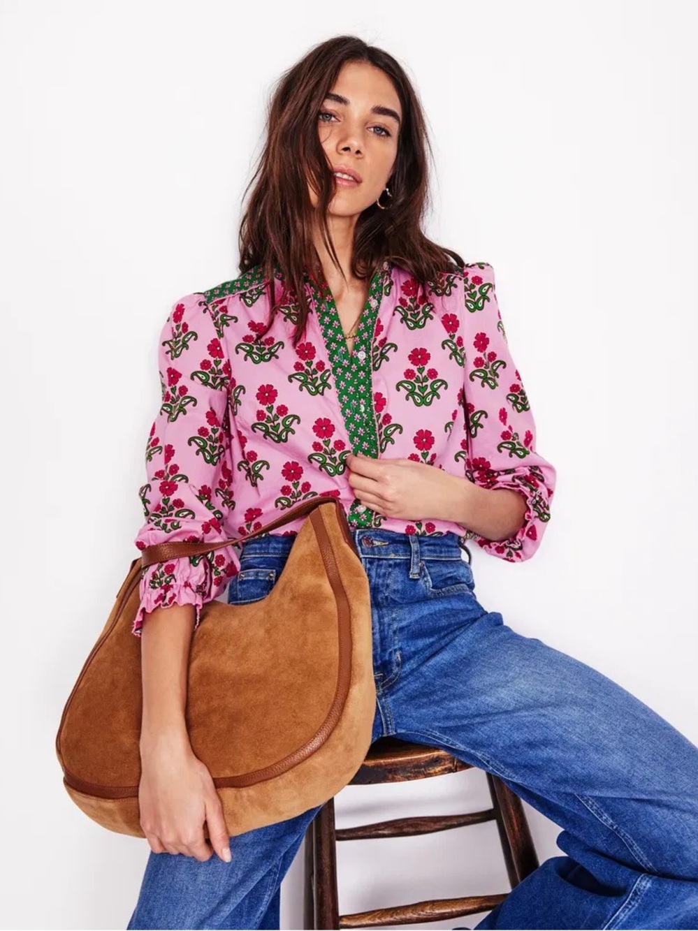 Boden Arabella Cotton Blouse Meadowsweet Pink Pansy Stamp Floral Top Size 6 - Picture 4 of 16